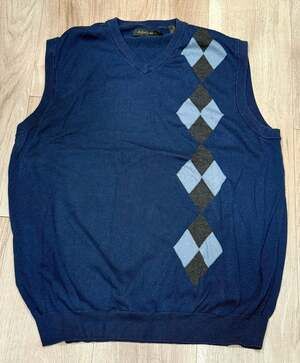 Axist Men's Navy Blue Argyle V-Neck Sweater Vest Size XL